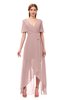 ColsBM Taegan Nectar Pink Bridesmaid Dresses Hi-Lo Ribbon Short Sleeve V-neck Modern A-line
