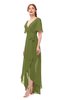 ColsBM Taegan Olive Green Bridesmaid Dresses Hi-Lo Ribbon Short Sleeve V-neck Modern A-line