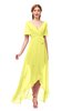 ColsBM Taegan Pale Yellow Bridesmaid Dresses Hi-Lo Ribbon Short Sleeve V-neck Modern A-line