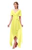ColsBM Taegan Pale Yellow Bridesmaid Dresses Hi-Lo Ribbon Short Sleeve V-neck Modern A-line