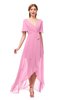 ColsBM Taegan Pink Bridesmaid Dresses Hi-Lo Ribbon Short Sleeve V-neck Modern A-line