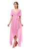 ColsBM Taegan Pink Bridesmaid Dresses Hi-Lo Ribbon Short Sleeve V-neck Modern A-line