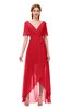 ColsBM Taegan Red Bridesmaid Dresses Hi-Lo Ribbon Short Sleeve V-neck Modern A-line