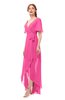 ColsBM Taegan Rose Pink Bridesmaid Dresses Hi-Lo Ribbon Short Sleeve V-neck Modern A-line