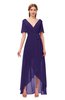 ColsBM Taegan Royal Purple Bridesmaid Dresses Hi-Lo Ribbon Short Sleeve V-neck Modern A-line