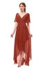 ColsBM Taegan Rust Bridesmaid Dresses Hi-Lo Ribbon Short Sleeve V-neck Modern A-line
