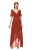 ColsBM Taegan Rust Bridesmaid Dresses Hi-Lo Ribbon Short Sleeve V-neck Modern A-line