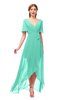 ColsBM Taegan Seafoam Green Bridesmaid Dresses Hi-Lo Ribbon Short Sleeve V-neck Modern A-line
