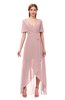 ColsBM Taegan Silver Pink Bridesmaid Dresses Hi-Lo Ribbon Short Sleeve V-neck Modern A-line