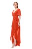 ColsBM Taegan Tangerine Tango Bridesmaid Dresses Hi-Lo Ribbon Short Sleeve V-neck Modern A-line