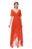 ColsBM Taegan Tangerine Tango Bridesmaid Dresses Hi-Lo Ribbon Short Sleeve V-neck Modern A-line