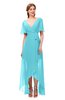 ColsBM Taegan Turquoise Bridesmaid Dresses Hi-Lo Ribbon Short Sleeve V-neck Modern A-line