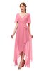 ColsBM Taegan Watermelon Bridesmaid Dresses Hi-Lo Ribbon Short Sleeve V-neck Modern A-line