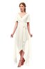 ColsBM Taegan Whisper White Bridesmaid Dresses Hi-Lo Ribbon Short Sleeve V-neck Modern A-line