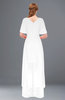 ColsBM Taegan White Bridesmaid Dresses Hi-Lo Ribbon Short Sleeve V-neck Modern A-line