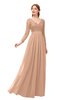 ColsBM Cyan Almost Apricot Bridesmaid Dresses Sexy A-line Long Sleeve V-neck Backless Floor Length