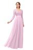 ColsBM Cyan Baby Pink Bridesmaid Dresses Sexy A-line Long Sleeve V-neck Backless Floor Length