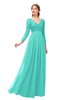 ColsBM Cyan Blue Turquoise Bridesmaid Dresses Sexy A-line Long Sleeve V-neck Backless Floor Length
