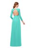 ColsBM Cyan Blue Turquoise Bridesmaid Dresses Sexy A-line Long Sleeve V-neck Backless Floor Length