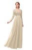 ColsBM Cyan Champagne Bridesmaid Dresses Sexy A-line Long Sleeve V-neck Backless Floor Length