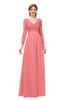 ColsBM Cyan Coral Bridesmaid Dresses Sexy A-line Long Sleeve V-neck Backless Floor Length