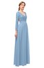 ColsBM Cyan Dusty Blue Bridesmaid Dresses Sexy A-line Long Sleeve V-neck Backless Floor Length