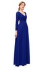 ColsBM Cyan Electric Blue Bridesmaid Dresses Sexy A-line Long Sleeve V-neck Backless Floor Length
