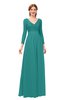 ColsBM Cyan Emerald Green Bridesmaid Dresses Sexy A-line Long Sleeve V-neck Backless Floor Length