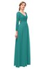 ColsBM Cyan Emerald Green Bridesmaid Dresses Sexy A-line Long Sleeve V-neck Backless Floor Length