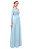 ColsBM Cyan Ice Blue Bridesmaid Dresses Sexy A-line Long Sleeve V-neck Backless Floor Length