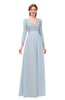 ColsBM Cyan Illusion Blue Bridesmaid Dresses Sexy A-line Long Sleeve V-neck Backless Floor Length