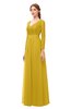 ColsBM Cyan Lemon Curry Bridesmaid Dresses Sexy A-line Long Sleeve V-neck Backless Floor Length
