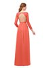 ColsBM Cyan Living Coral Bridesmaid Dresses Sexy A-line Long Sleeve V-neck Backless Floor Length
