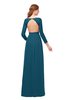ColsBM Cyan Moroccan Blue Bridesmaid Dresses Sexy A-line Long Sleeve V-neck Backless Floor Length