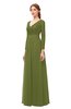 ColsBM Cyan Olive Green Bridesmaid Dresses Sexy A-line Long Sleeve V-neck Backless Floor Length