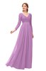 ColsBM Cyan Orchid Bridesmaid Dresses Sexy A-line Long Sleeve V-neck Backless Floor Length