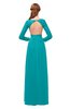 ColsBM Cyan Teal Bridesmaid Dresses Sexy A-line Long Sleeve V-neck Backless Floor Length