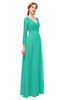 ColsBM Cyan Viridian Green Bridesmaid Dresses Sexy A-line Long Sleeve V-neck Backless Floor Length
