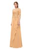 ColsBM Jody Apricot Bridesmaid Dresses Elbow Length Sleeve Simple A-line Floor Length Zipper Lace
