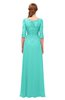 ColsBM Jody Blue Turquoise Bridesmaid Dresses Elbow Length Sleeve Simple A-line Floor Length Zipper Lace