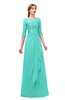 ColsBM Jody Blue Turquoise Bridesmaid Dresses Elbow Length Sleeve Simple A-line Floor Length Zipper Lace