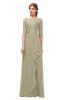 ColsBM Jody Candied Ginger Bridesmaid Dresses Elbow Length Sleeve Simple A-line Floor Length Zipper Lace