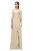 ColsBM Jody Champagne Bridesmaid Dresses Elbow Length Sleeve Simple A-line Floor Length Zipper Lace
