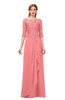 ColsBM Jody Coral Bridesmaid Dresses Elbow Length Sleeve Simple A-line Floor Length Zipper Lace