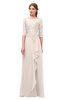 ColsBM Jody Cream Pink Bridesmaid Dresses Elbow Length Sleeve Simple A-line Floor Length Zipper Lace