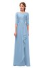 ColsBM Jody Dusty Blue Bridesmaid Dresses Elbow Length Sleeve Simple A-line Floor Length Zipper Lace
