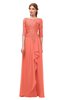 ColsBM Jody Fusion Coral Bridesmaid Dresses Elbow Length Sleeve Simple A-line Floor Length Zipper Lace