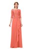 ColsBM Jody Fusion Coral Bridesmaid Dresses Elbow Length Sleeve Simple A-line Floor Length Zipper Lace