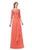ColsBM Jody Fusion Coral Bridesmaid Dresses Elbow Length Sleeve Simple A-line Floor Length Zipper Lace