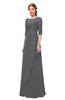 ColsBM Jody Grey Bridesmaid Dresses Elbow Length Sleeve Simple A-line Floor Length Zipper Lace